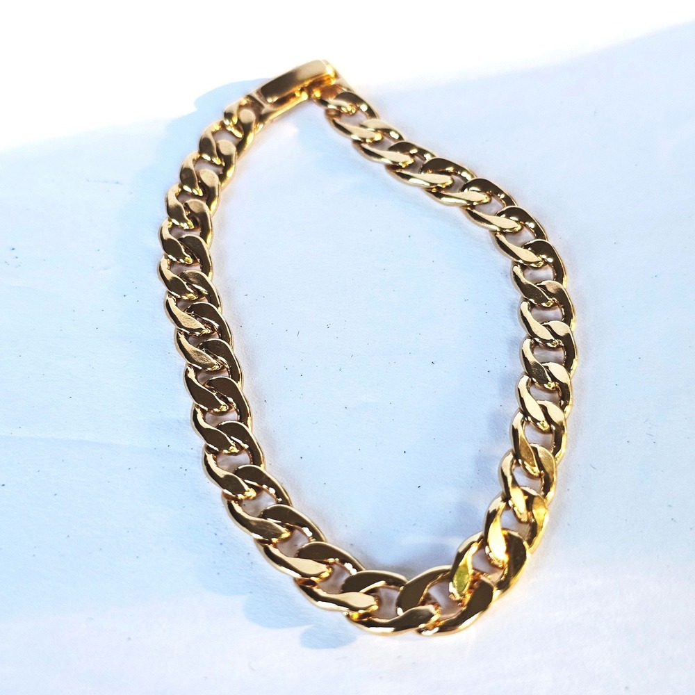Vtg Boho 90s Gold Tone Curb Link Bracelet Cuban Chain Minimalist Classic Hip Hop